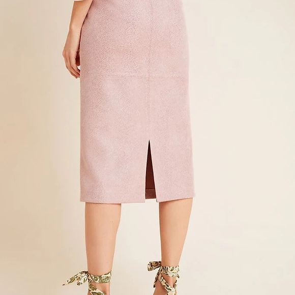 New Anthropologie Current Air Clarisa Pink Faux Suede Snake Print Pencil Skirt - Picture 2 of 8